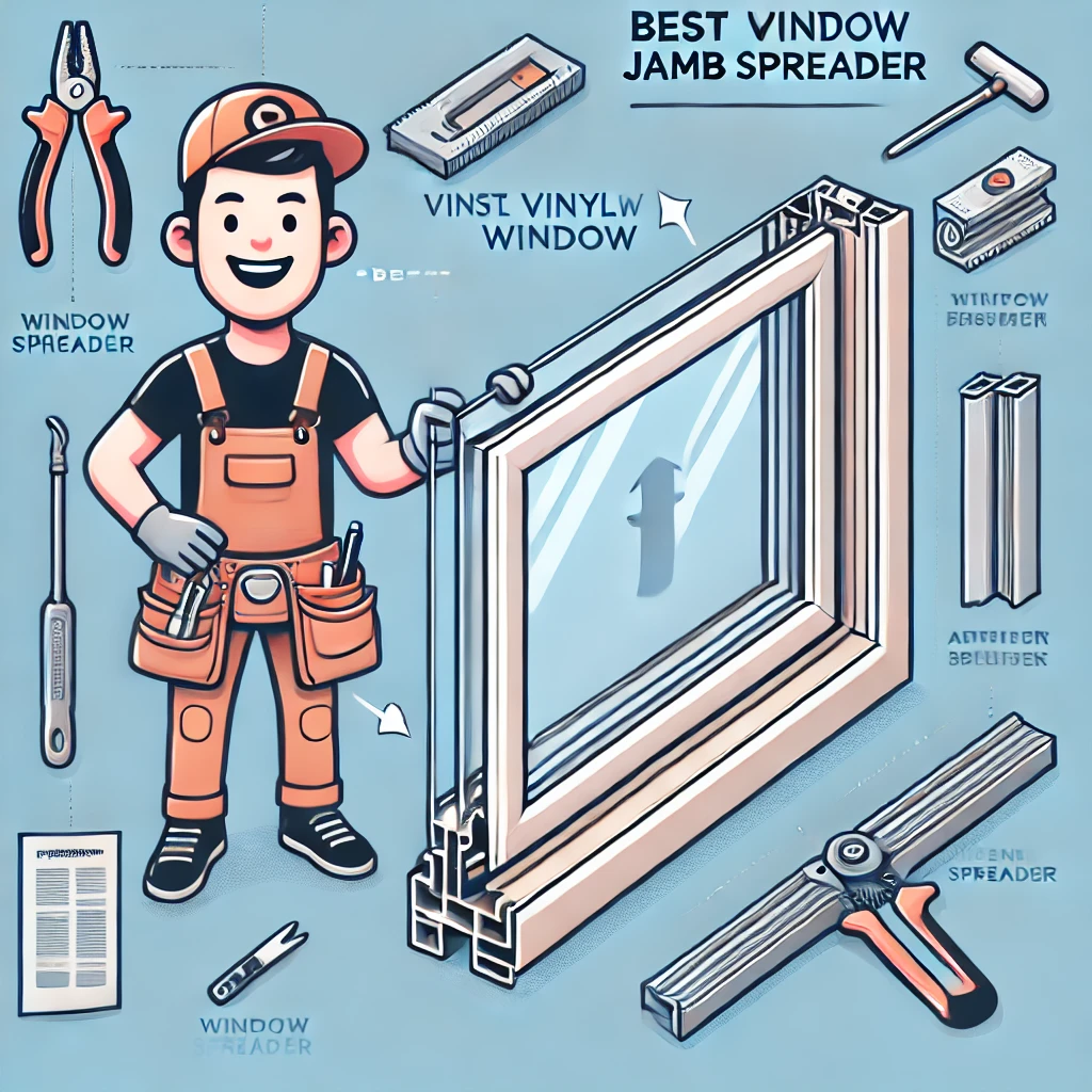 Best Vinyl Window Jamb Spreader - Jamb spreader tool, window frame, usage demonstration, arrows, labels.

