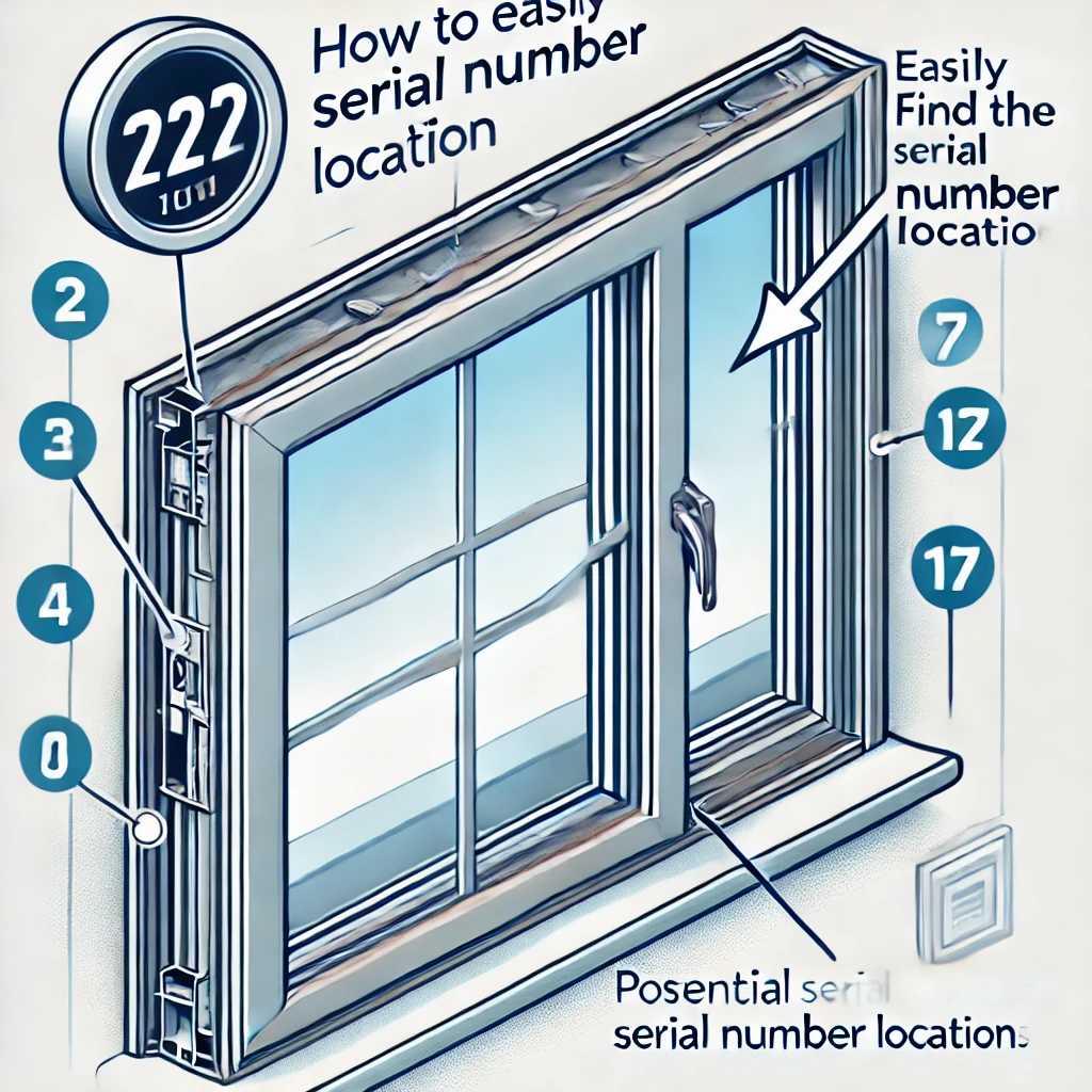 Find Serial Number Milgard Windows - Window frame, potential locations, arrows, labels.

