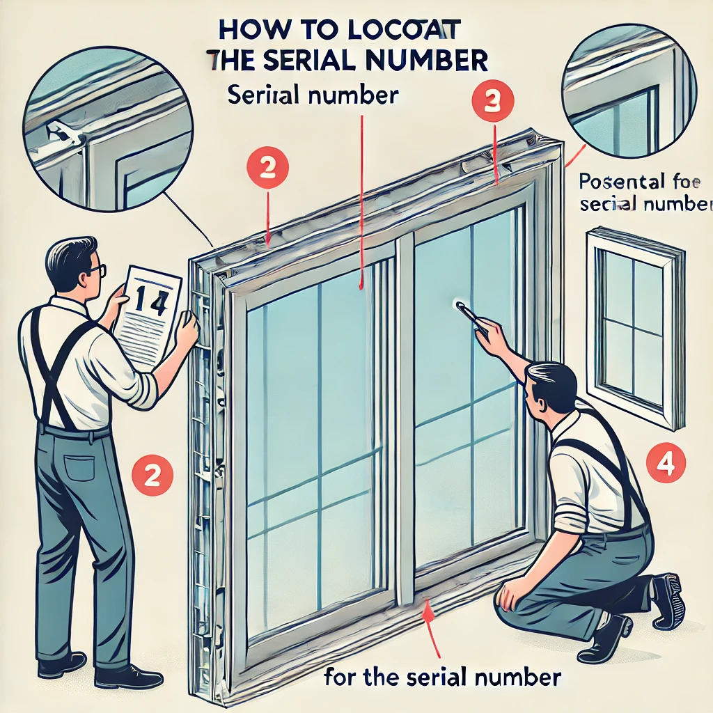 Locate Serial Number Milgard Windows - Window frame, potential locations, arrows, labels.

