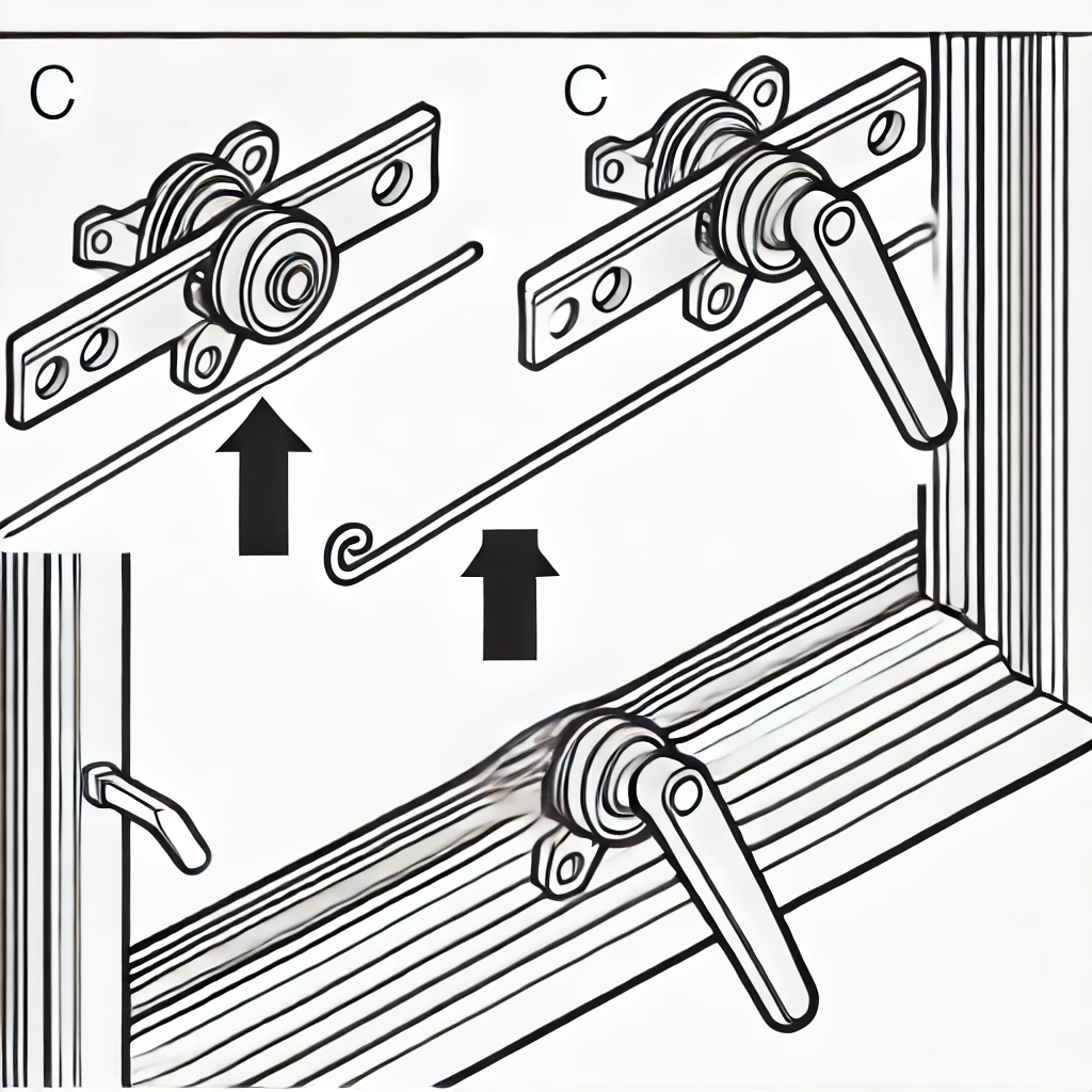 Milgard Window Crank - Handle, mechanism, installation process, arrows, usage.

