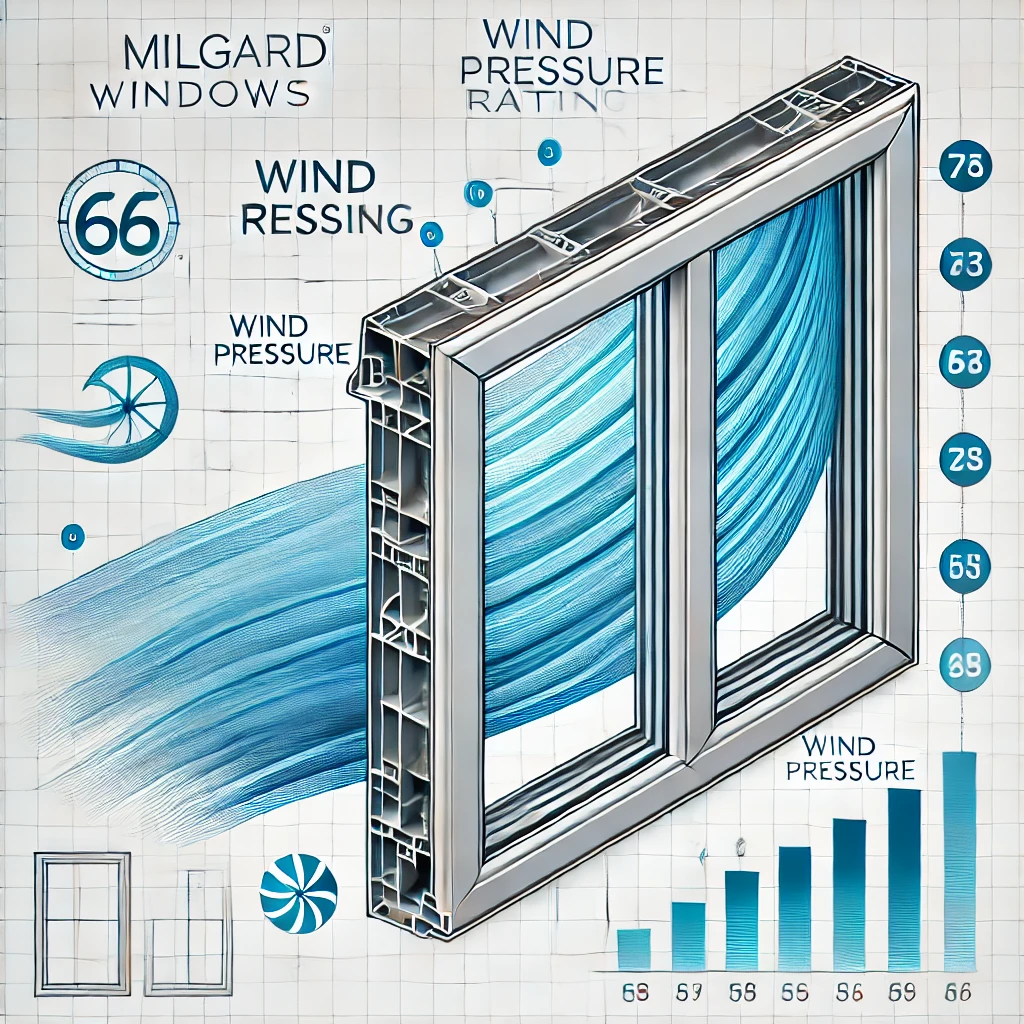 Milgard Windows Wind Rating - Window frame, wind pressure arrows, rating scale, durability, performance.

