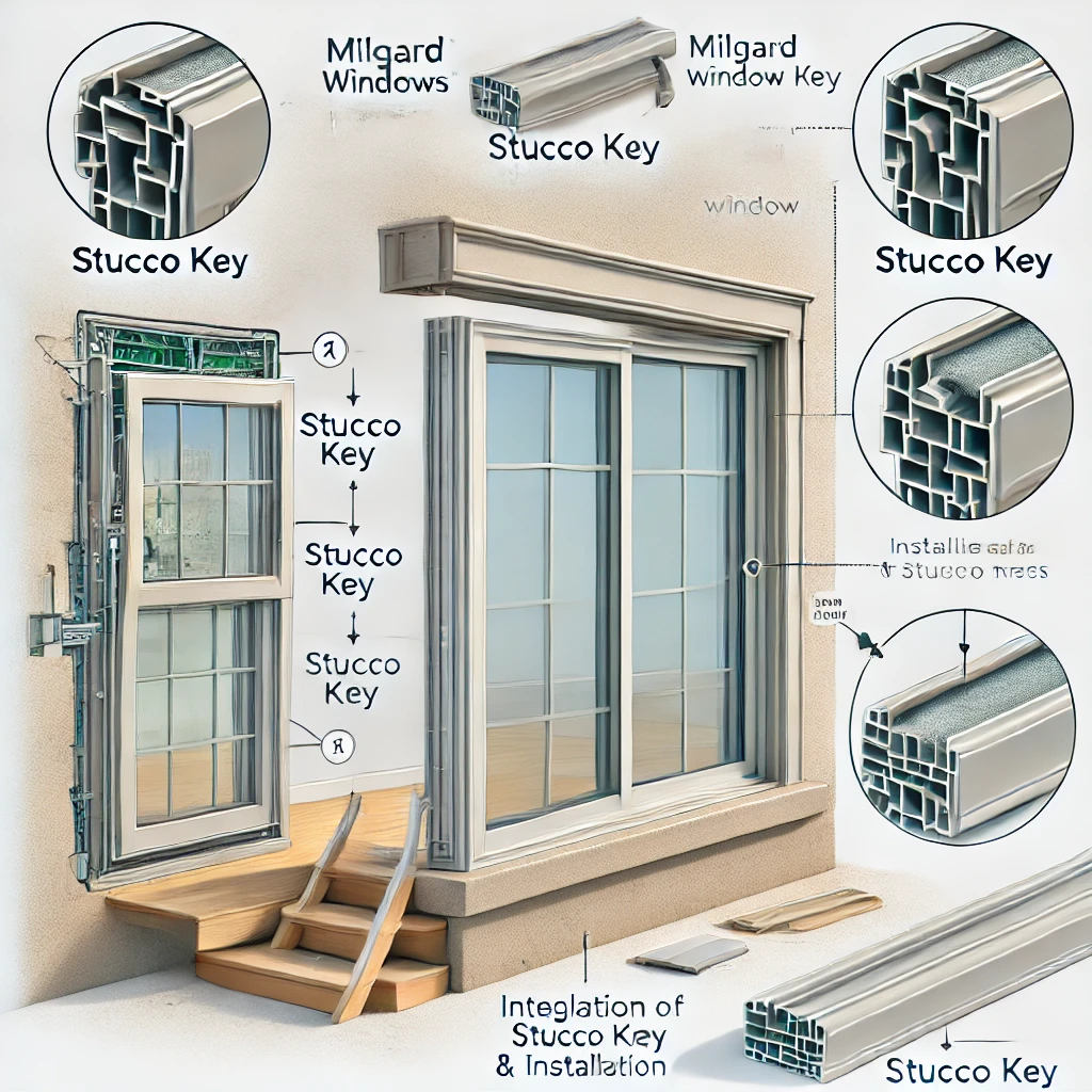 Milgard Windows Stucco Key - Stucco key, window frame, installation steps, arrows, optimal performance.

