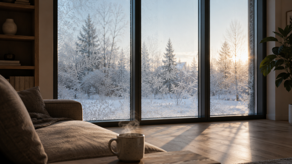 Cozy winter morning living room